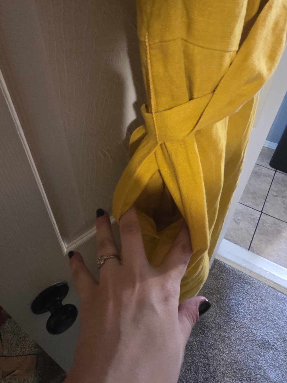 Boden Button-Front Mustard Yellow Shirt Dress with Tie Belt - Picture 4 of 4